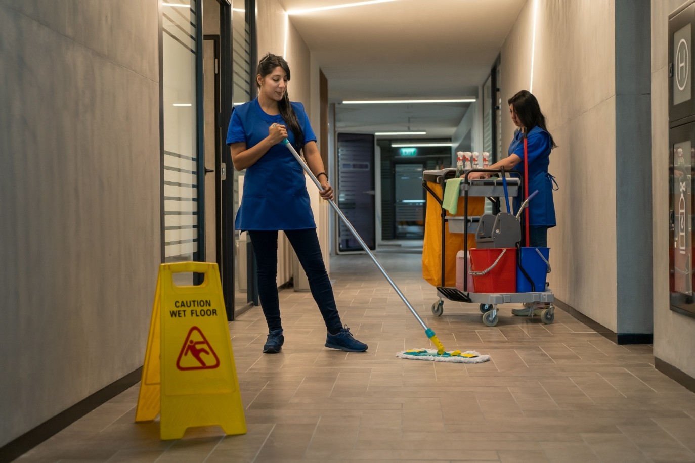 Commercial office cleaning showing sanitized workplace environment